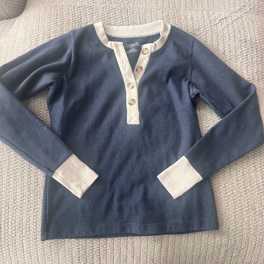 Evolverie Sustainable Clothing Womens Long Sleeve Navy Blue Cotton Shirt S